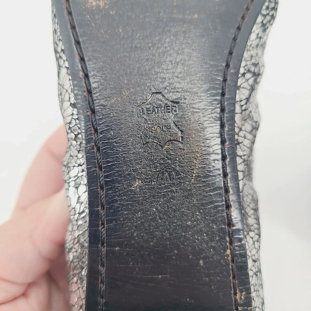Tory Burch Crackle Leather Amelia Jeweled Crystal‎ Bow Round Toe Flats Size 7M
